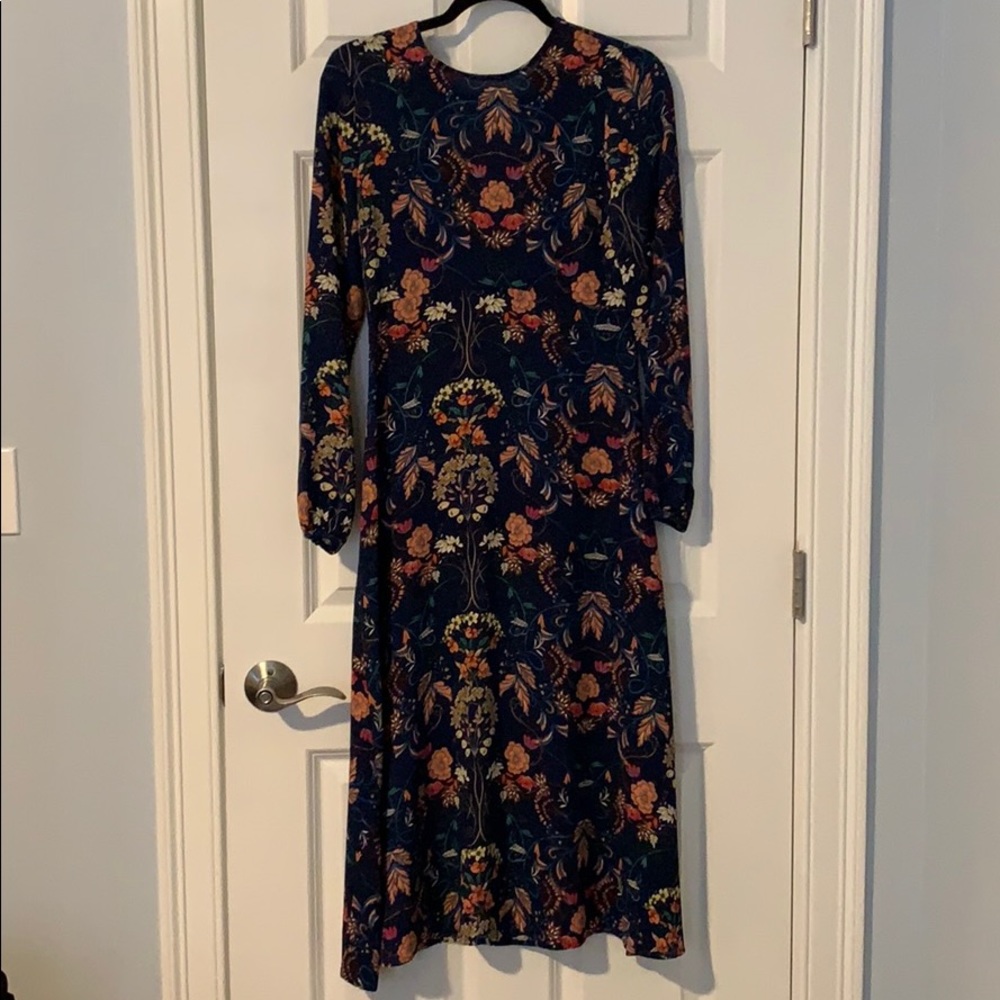 LULUS GARDEN SPLENDOR NAVY BLUE FLORAL PRINT DRESS